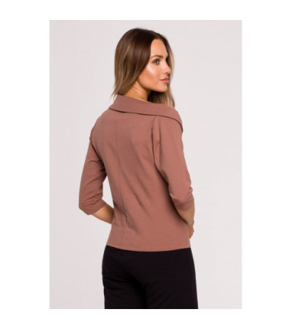 M678 Bluzka z dekoltem i lampasem MOE - czekoladowa