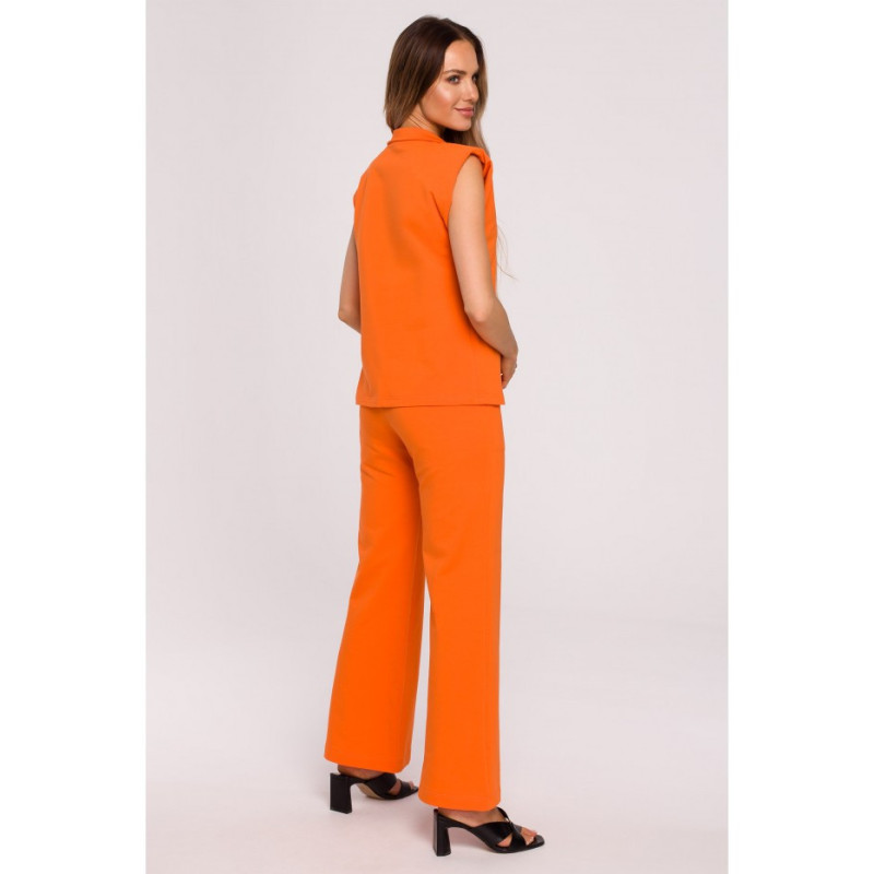 M682 Bluzka bez rękawów z dekoltem V i kołnierzem - pomarańczowa