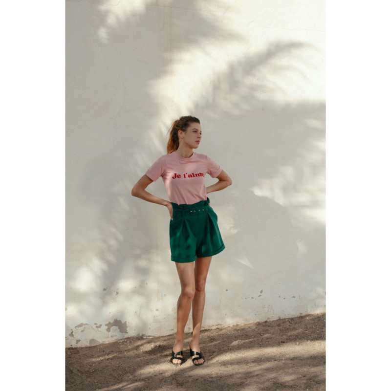 K127 T-shirt z nadrukiem FLOCK - różowy