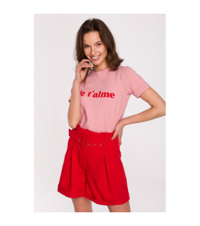 K127 T-shirt z nadrukiem FLOCK - różowy