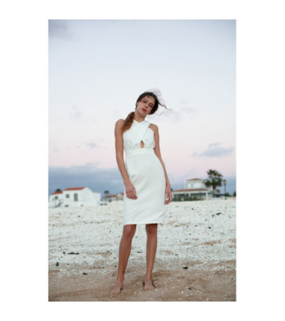 K130 Sukienka ze skrzyżowaną górą - ecru