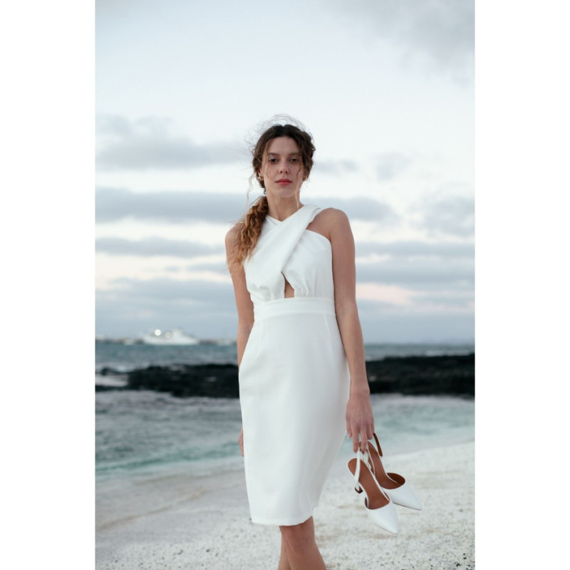 K130 Sukienka ze skrzyżowaną górą - ecru