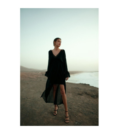 K136 Sukienka szyfonowa maxi - czarna