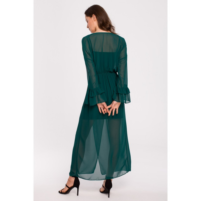 K136 Sukienka szyfonowa maxi - zielona