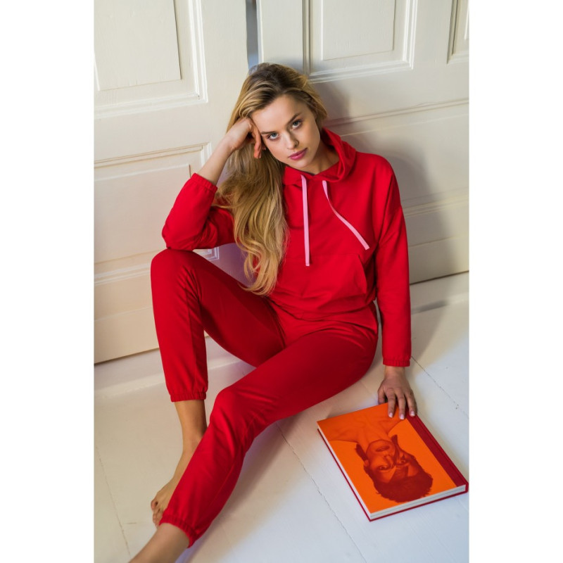 LA102 Spodnie typu joggers z gumą logowaną - czerwone