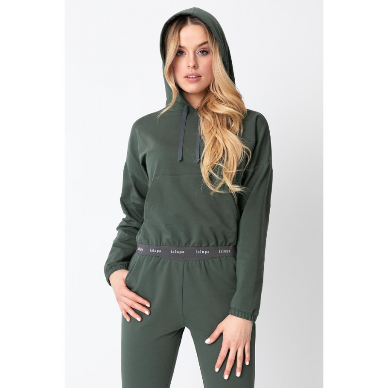 LA103 Krótka bluza z gumą logowaną - oliwkowa