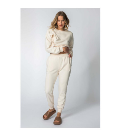 LA112 Spodnie dresowe ze ściągaczami - waniliowe