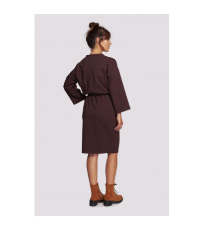 B234 Sukienka ściągana w pasie trokami - brązowa