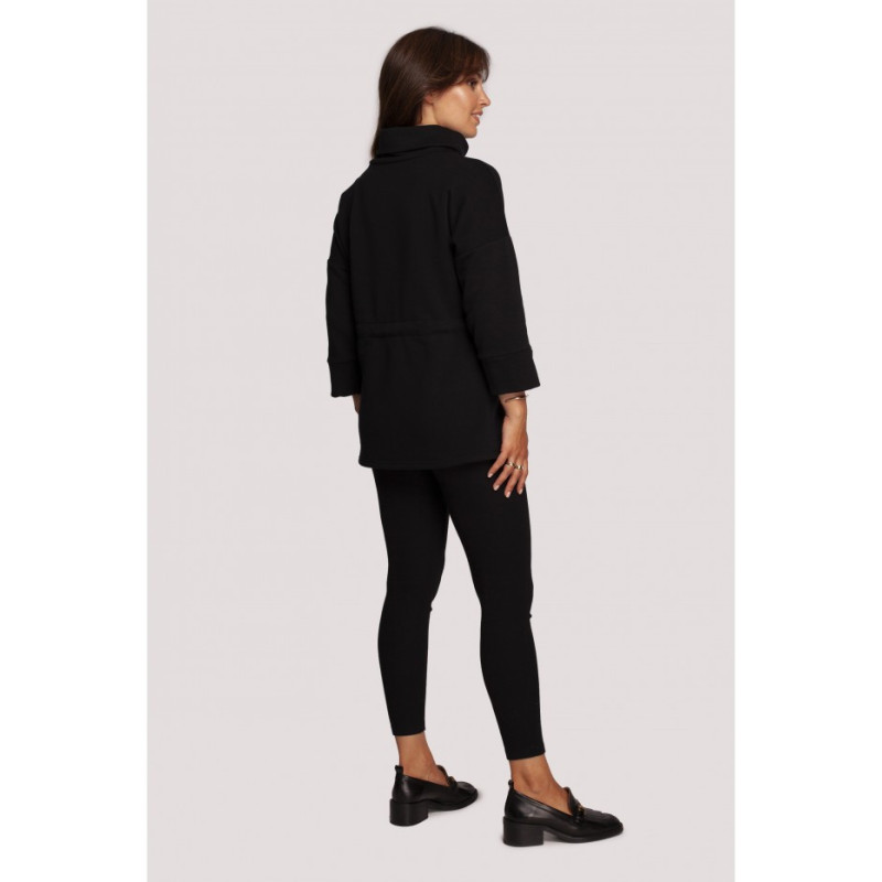 B236 Bluza z golfem i tasiemką w centki - czarna