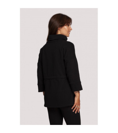 B236 Bluza z golfem i tasiemką w centki - czarna