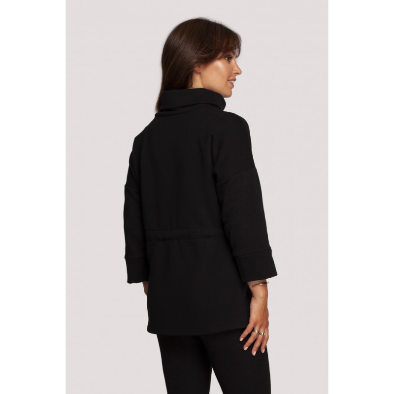 B236 Bluza z golfem i tasiemką w centki - czarna