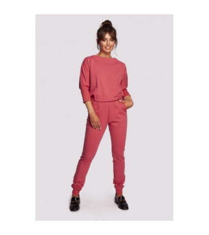 B244 Kombinezon z dekoltem na zakładkę z tyłu - koralowy