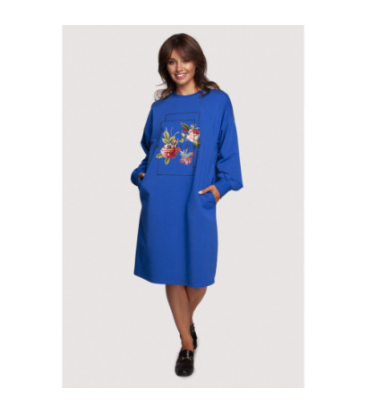 B247 Sukienka z nadrukiem - chabrowa