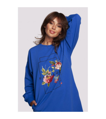 B247 Sukienka z nadrukiem - chabrowa