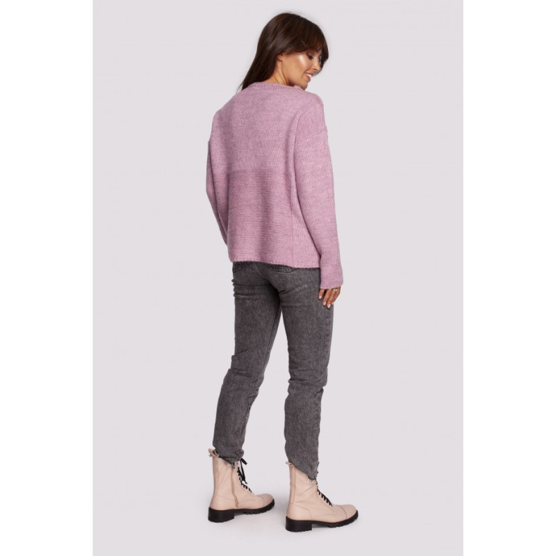 BK091 Sweter ze stójką - pudrowy