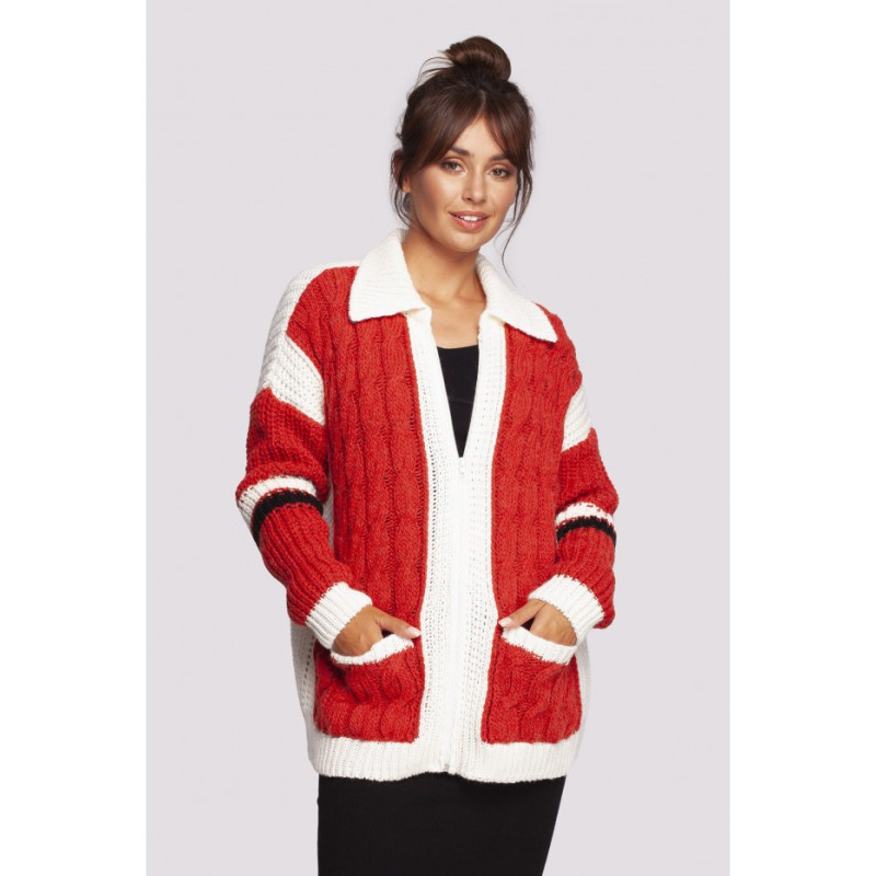 BK094 Kardigan wielokolorowy z zamkiem i kołnierzem - model 1