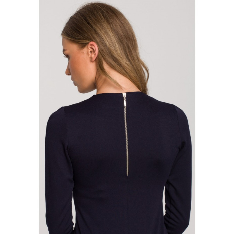 S314 Sukienka ołówkowa ze skórzanymi wypustkami - granatowa