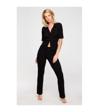 LA117 Prążkowane spodnie - czarne