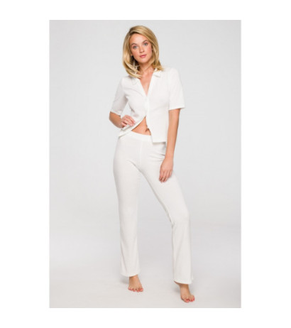 LA117 Prążkowane spodnie - ecru