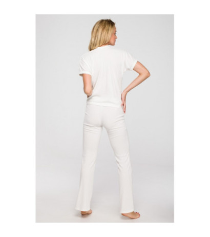 LA118 Prążkowana bluzka z dekoltem V - ecru