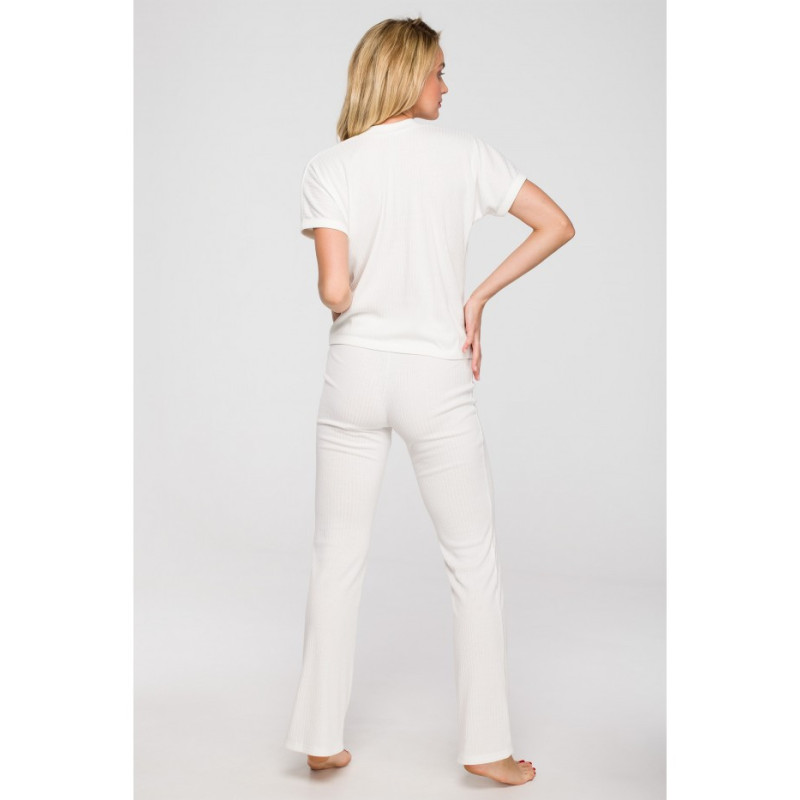 LA118 Prążkowana bluzka z dekoltem V - ecru