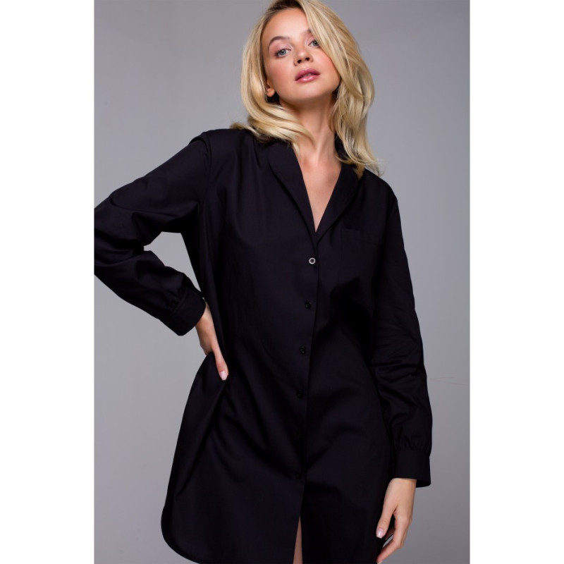 LA126 Koszulka nocna z kołnierzykiem - czarna