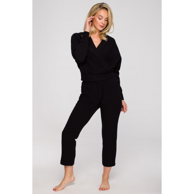 LA128 Bluza z kopertowym dekoltem - czarna