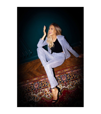 M725 Cekinowe spodnie z poszerzanymi nogawkami - srebrne