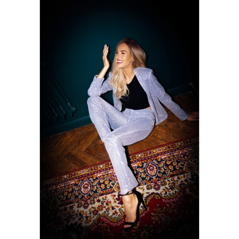 M725 Cekinowe spodnie z poszerzanymi nogawkami - srebrne