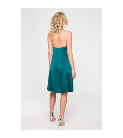 K154 Sukienka rozkloszowana z kwiatem - zielona