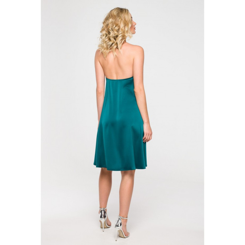 K154 Sukienka rozkloszowana z kwiatem - zielona