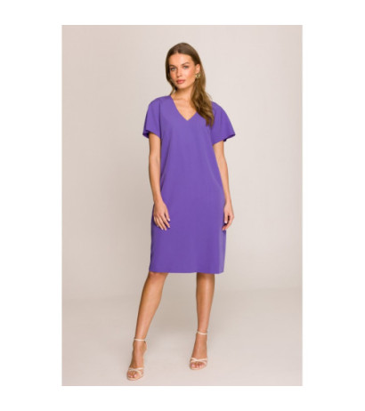 S392 Sukienka o luźnym fasonie z dekoltem V - fioletowa