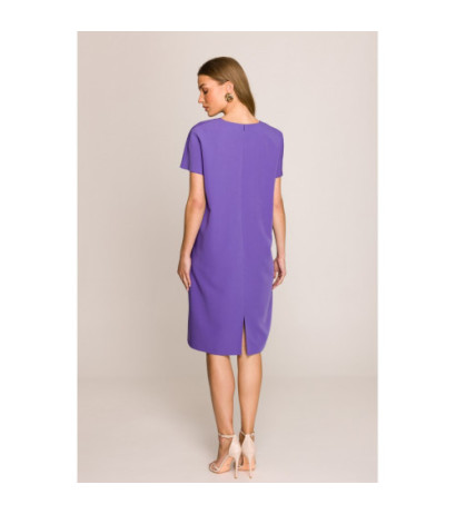S392 Sukienka o luźnym fasonie z dekoltem V - fioletowa