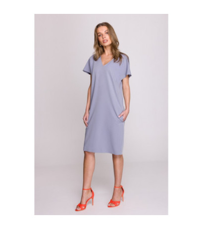 S392 Sukienka o luźnym fasonie z dekoltem V - gołębi