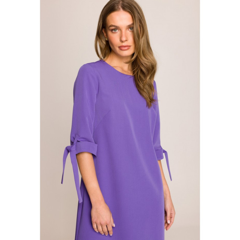 S393 Sukienka z wiązanymi rękawami - fioletowa