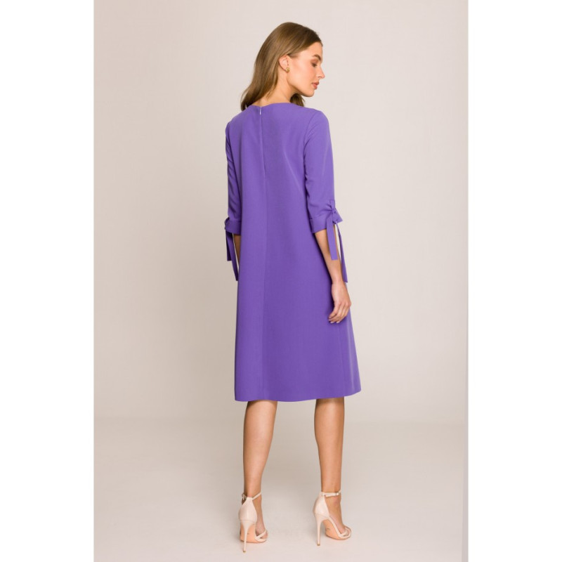 S393 Sukienka z wiązanymi rękawami - fioletowa