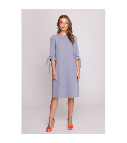 S393 Sukienka z wiązanymi rękawami - gołębi