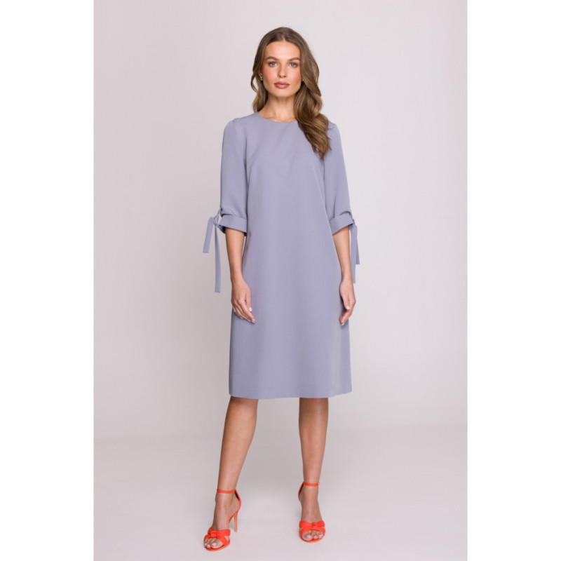 S393 Sukienka z wiązanymi rękawami - gołębi