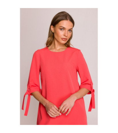 S393 Sukienka z wiązanymi rękawami - koralowa