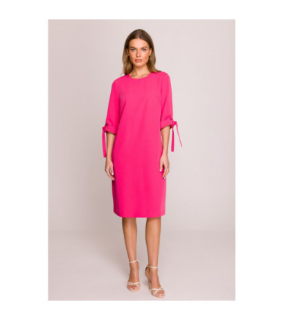 S393 Sukienka z wiązanymi rękawami - różowa