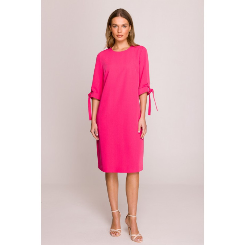 S393 Sukienka z wiązanymi rękawami - różowa
