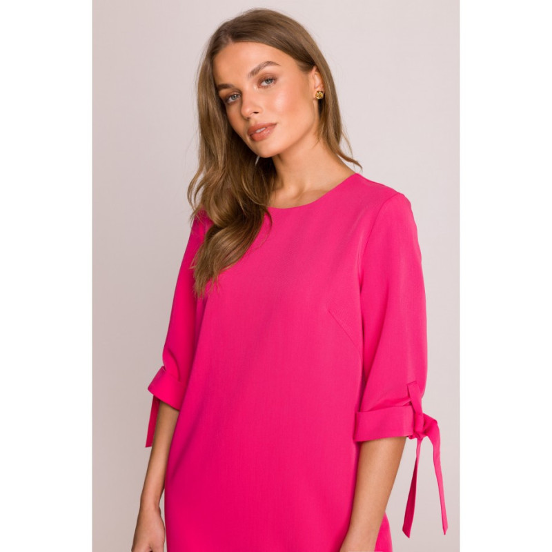 S393 Sukienka z wiązanymi rękawami - różowa