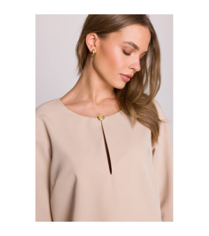 S394 Sukienka o luźnym fasonie z łezką w dekolcie - beżowa