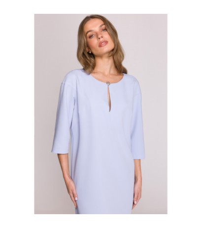 S394 Sukienka o luźnym fasonie z łezką w dekolcie - błękitna