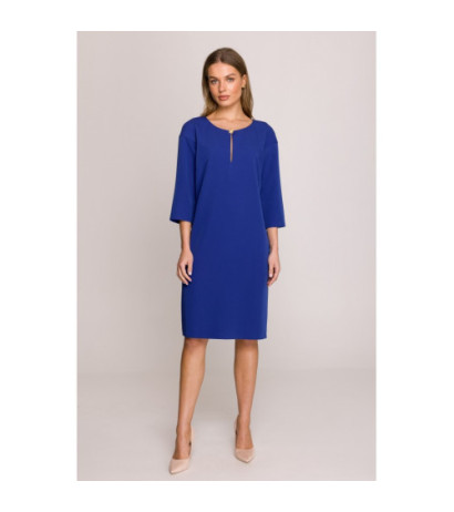 S394 Sukienka o luźnym fasonie z łezką w dekolcie - chabrowa