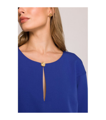 S394 Sukienka o luźnym fasonie z łezką w dekolcie - chabrowa