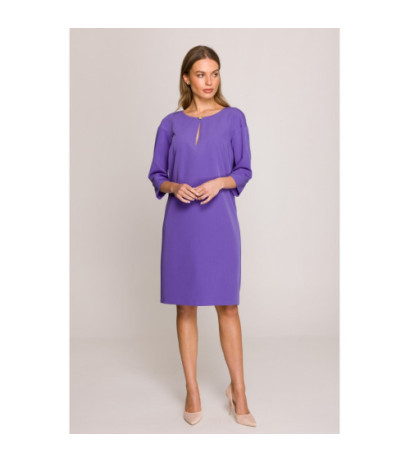 S394 Sukienka o luźnym fasonie z łezką w dekolcie - fioletowa