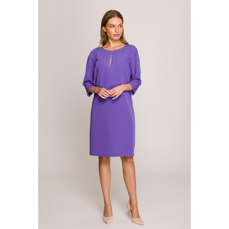 S394 Sukienka o luźnym fasonie z łezką w dekolcie - fioletowa