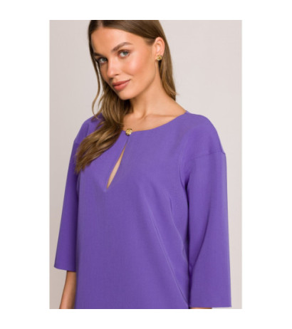 S394 Sukienka o luźnym fasonie z łezką w dekolcie - fioletowa