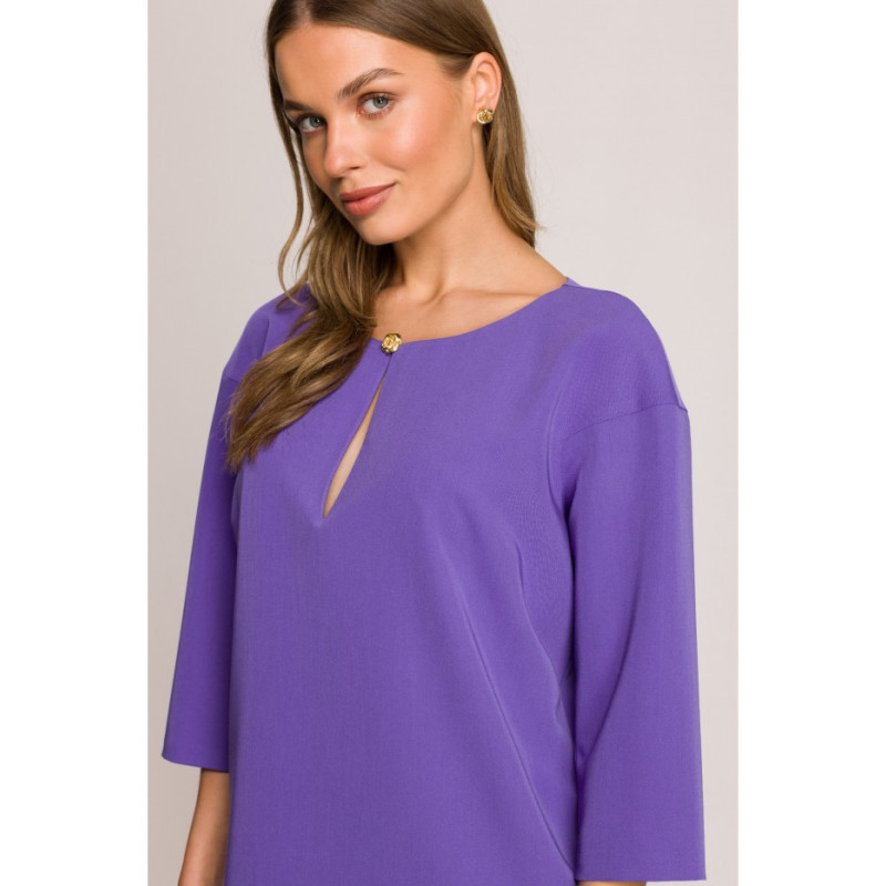 S394 Sukienka o luźnym fasonie z łezką w dekolcie - fioletowa